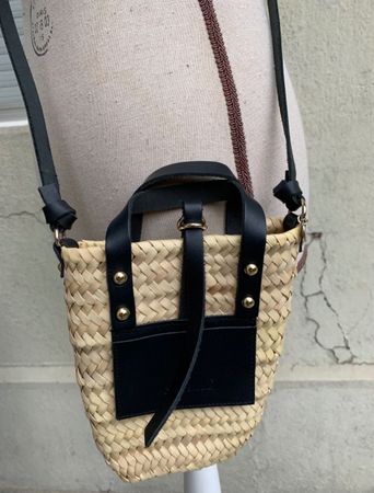 superbe iconic Mini Panier CRAIE STUDIO cuir noir/paille