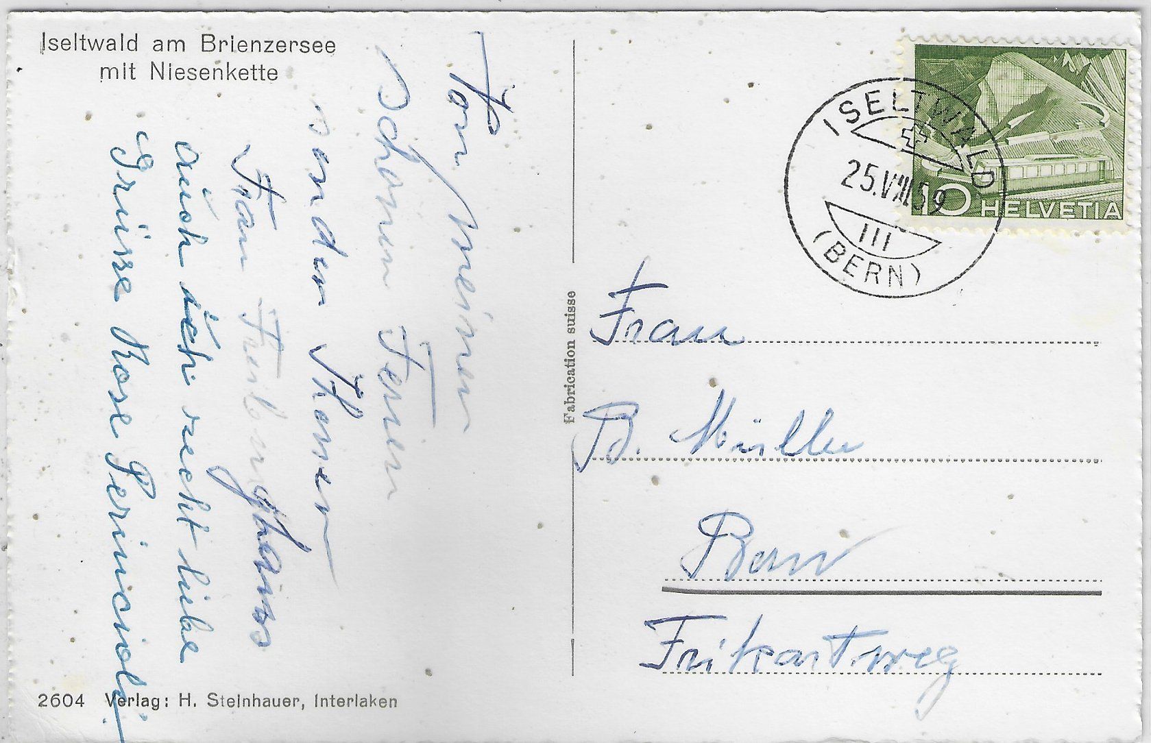 Cartoline postali: Iseltwald am Brienzersee mit Niesenkette – Usato da Ettingen venduto da Kartenplanet 1