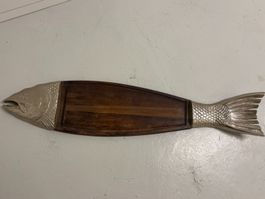 Dekorative Fisch Servierplatte aus Holz und Metall, Top!