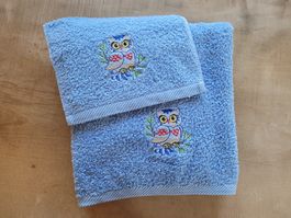 Duschtuch / Badetuch + Handtuch "Eule". 100% Baumwolle. NEU!
