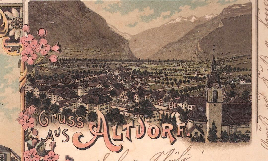 Cartoline postali: 1.6.1900 Farb-Litho/2-Bild "Gruss aus Altdorf" – Usato da Zürich venduto da Hagliweg 1