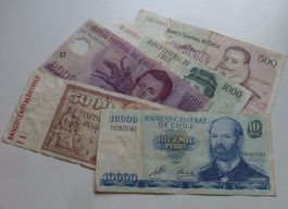 Sammlung von 5 alten Banknoten aus Chile