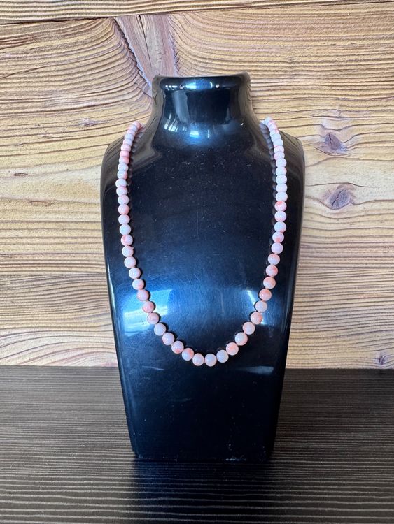Collier Long Vintage 2 Rangs Perles De Verre Rose Et Gris Fermoir Argent