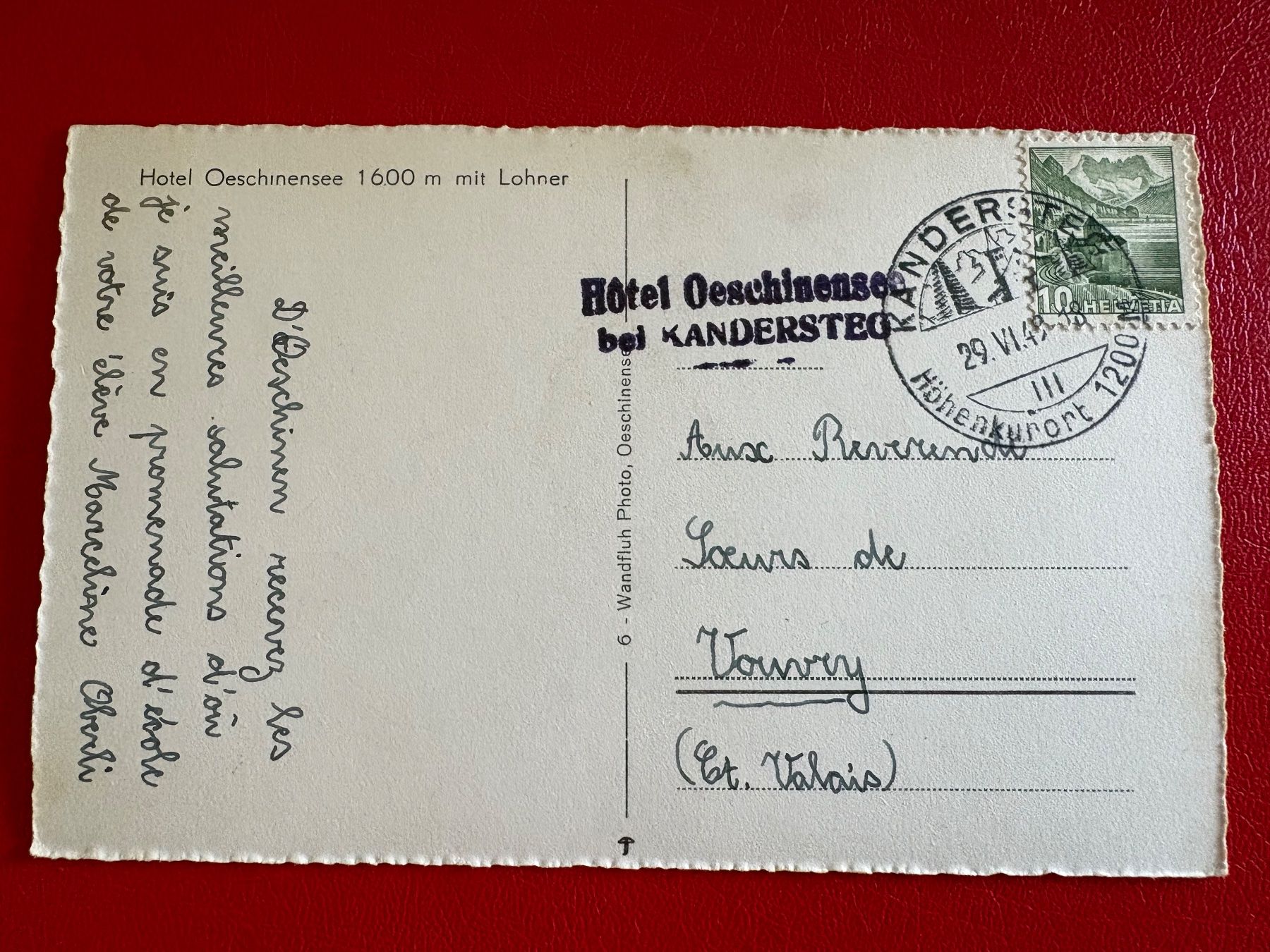 Cartoline postali: 1949 // Hotel Oeschinensee / Hotelstempel – Usato da St-Légier-Chiésaz venduto da Theo006 1
