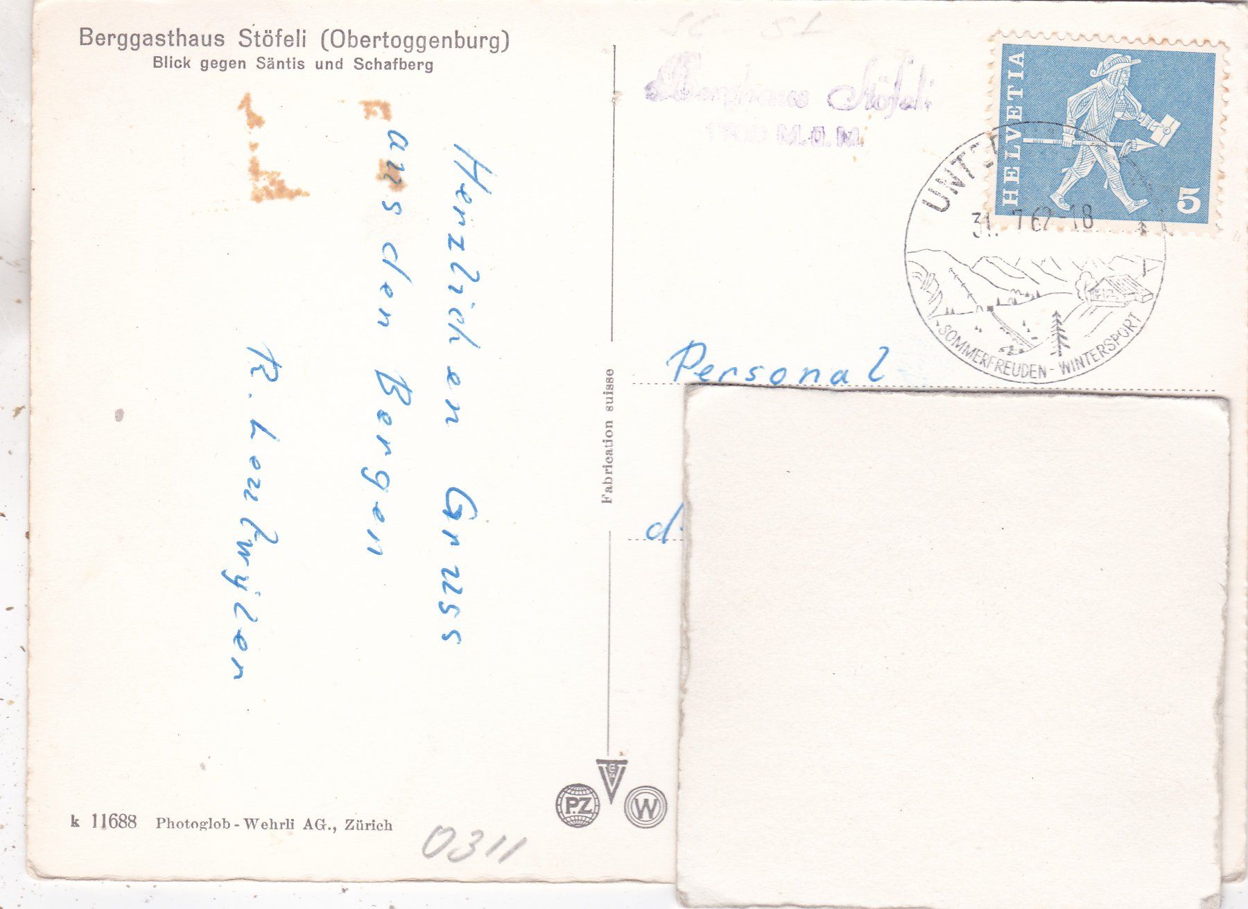 Cartes postales: Berggasthaus Stöfeli 1962 – D'occasion à Herisau par Lisegrat2008 1