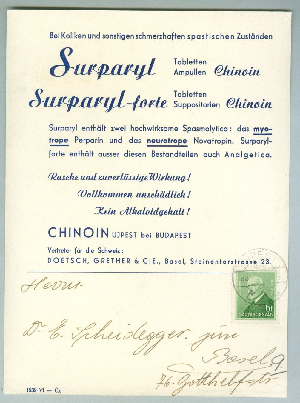 Tutti i francobolli: 1939 Ungarn Werbekarte – Usato da Zürich venduto da yago-rot 1