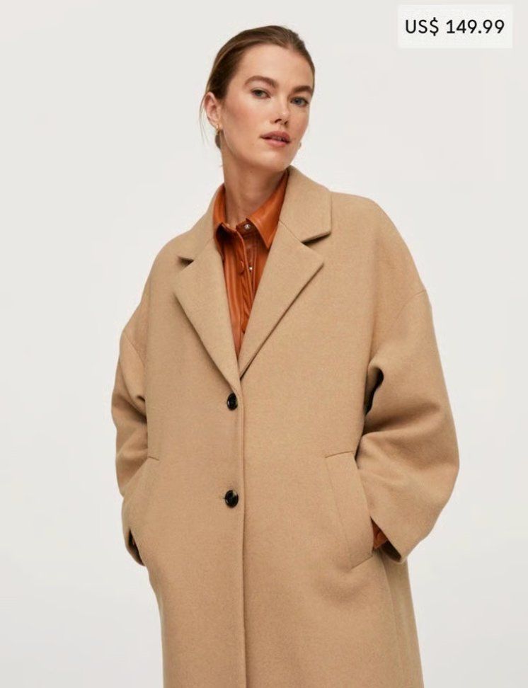 Mango Cappotti: Mango Wool oversized coat in tan size S – Usato da Genève venduto da toandfrom