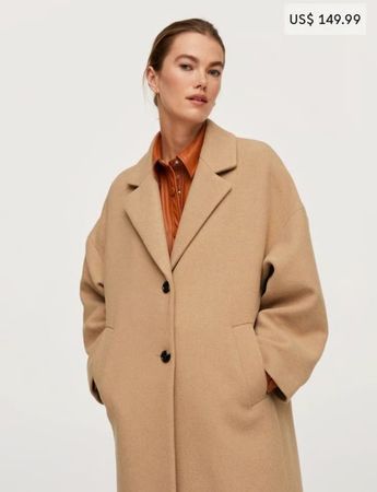 Mango Wool oversized coat in tan size S