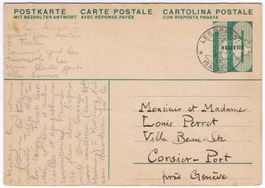 10 Rp. Doppelpostkarte von LES GRANGES nach CORSIER-PORT