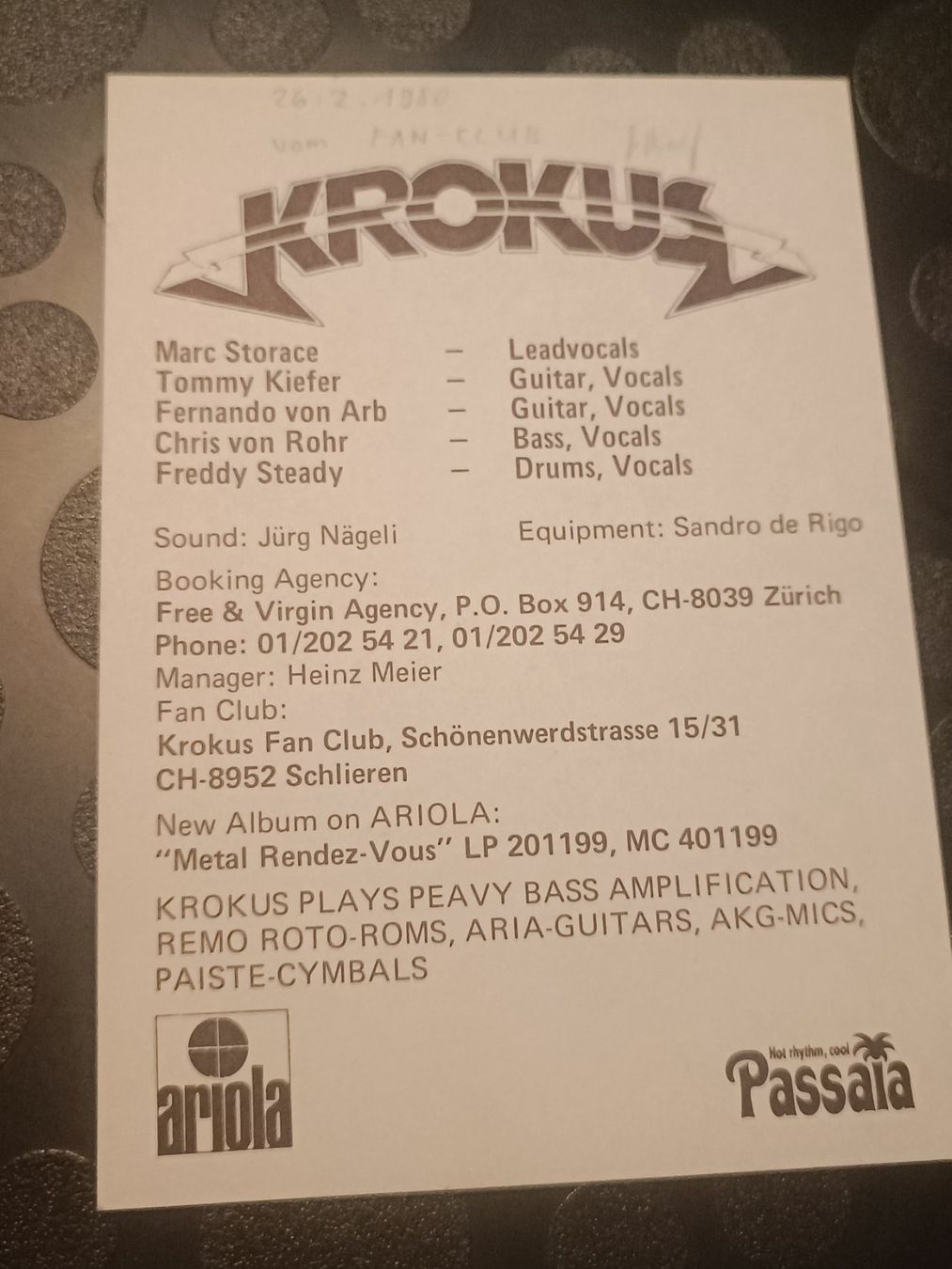 Autografi: Krokus 1980 - handsignierte Autogrammkarte – Usato da Menziken venduto da Artographs 1