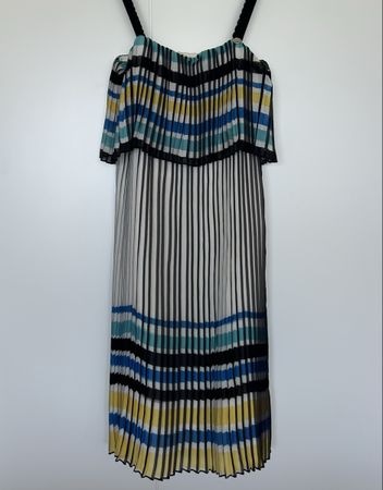 Liu Jo Striped Pleated Pop-Color Midi Dress