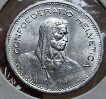 Top Silber 5 Franken 1931 13 Sterne über Kopf