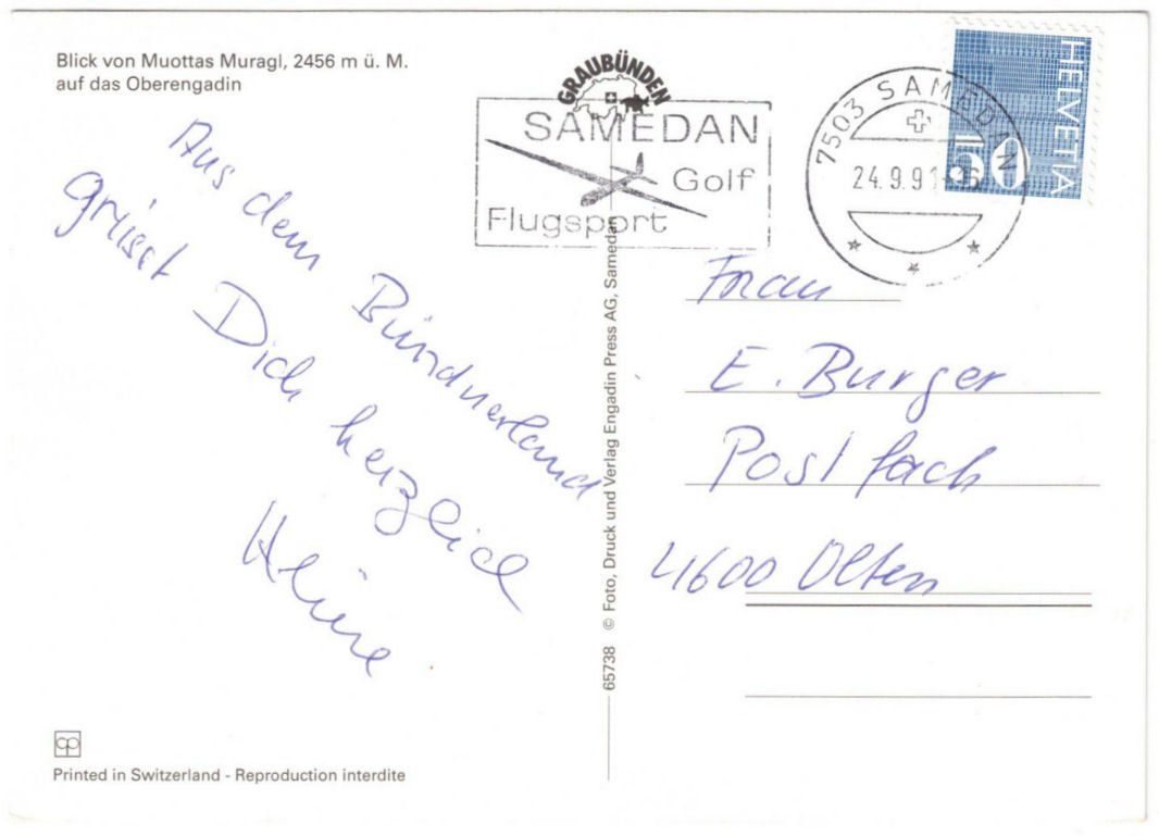 Cartoline postali: St. Moritz - Standseilbahn Muottas Muragl Bergstation – Usato da Binningen venduto da Mountainrider 1