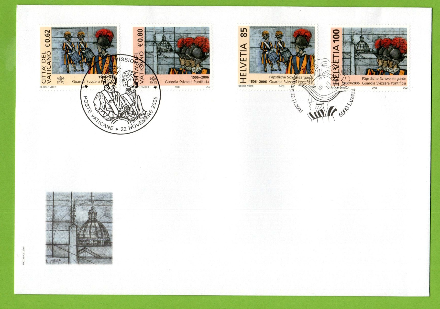 Tutti i francobolli: 2005 FDC Schweizer Garde mit Combi Vatikan LP – Usato da Stein am Rhein venduto da Huehnerhund