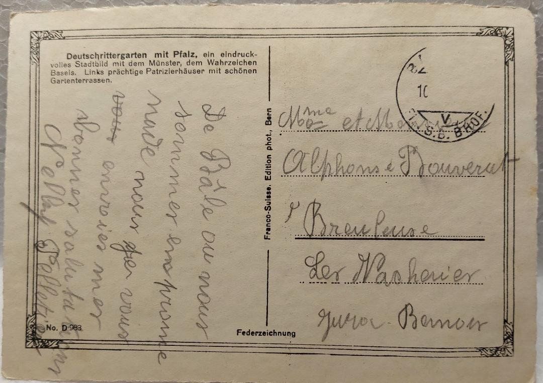 Cartoline postali: BASEL  -  Deutschrittergarten  mit  Pfalz – Usato da Delémont venduto da Domdom1 1