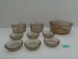 9 ofenfeste Rauchglasschalen 70er Jahre