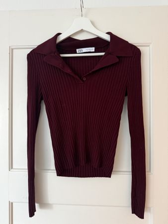 ZARA burgundy ribbed top fitted size M chic