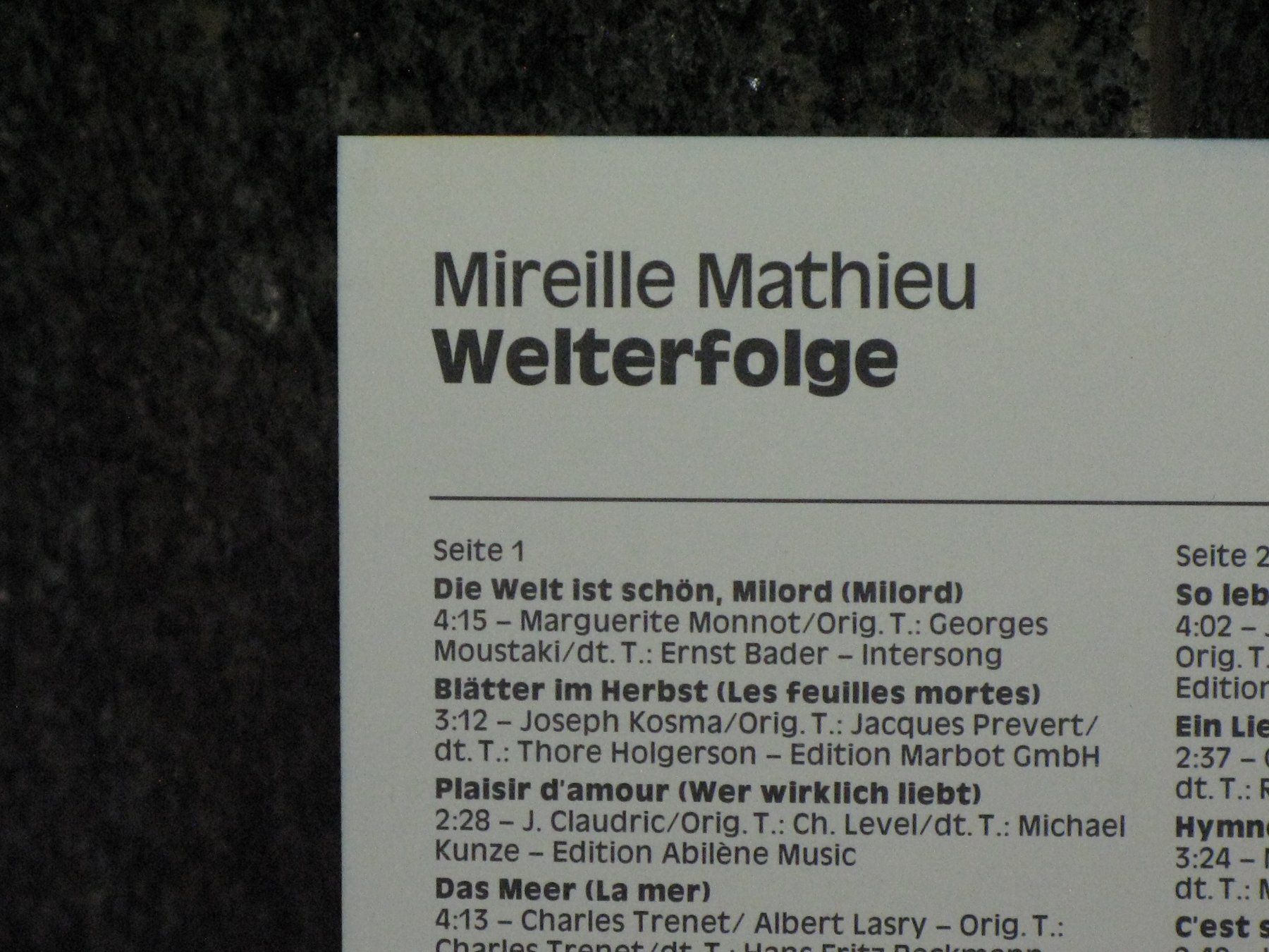 Kompaktkassetten: Mireille  Mathieu            Welterfolge – Gebraucht aus Langnau i. E. von gf2_29jt 1