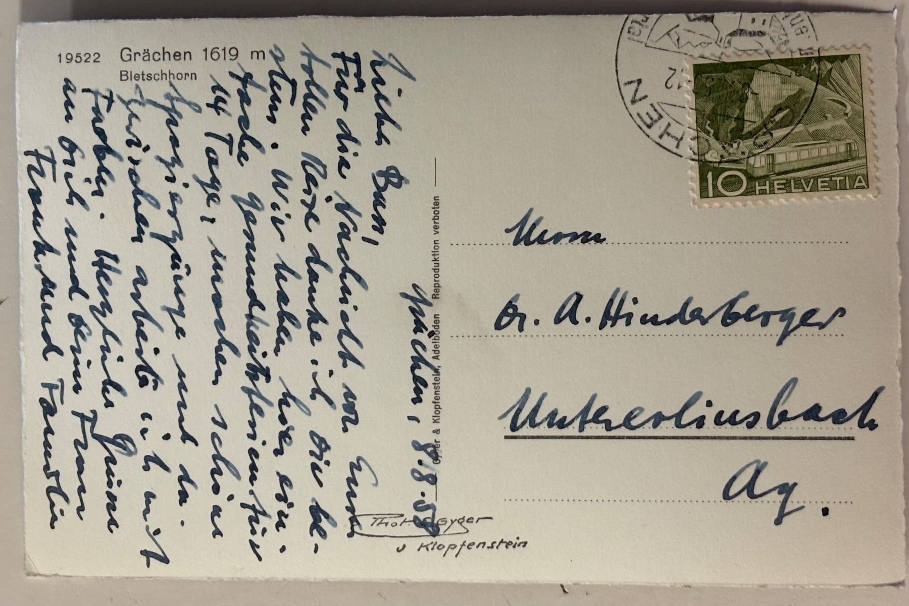 Cartoline postali: E. Gyger - Grächen – Usato da Frauenfeld venduto da Merk52 1