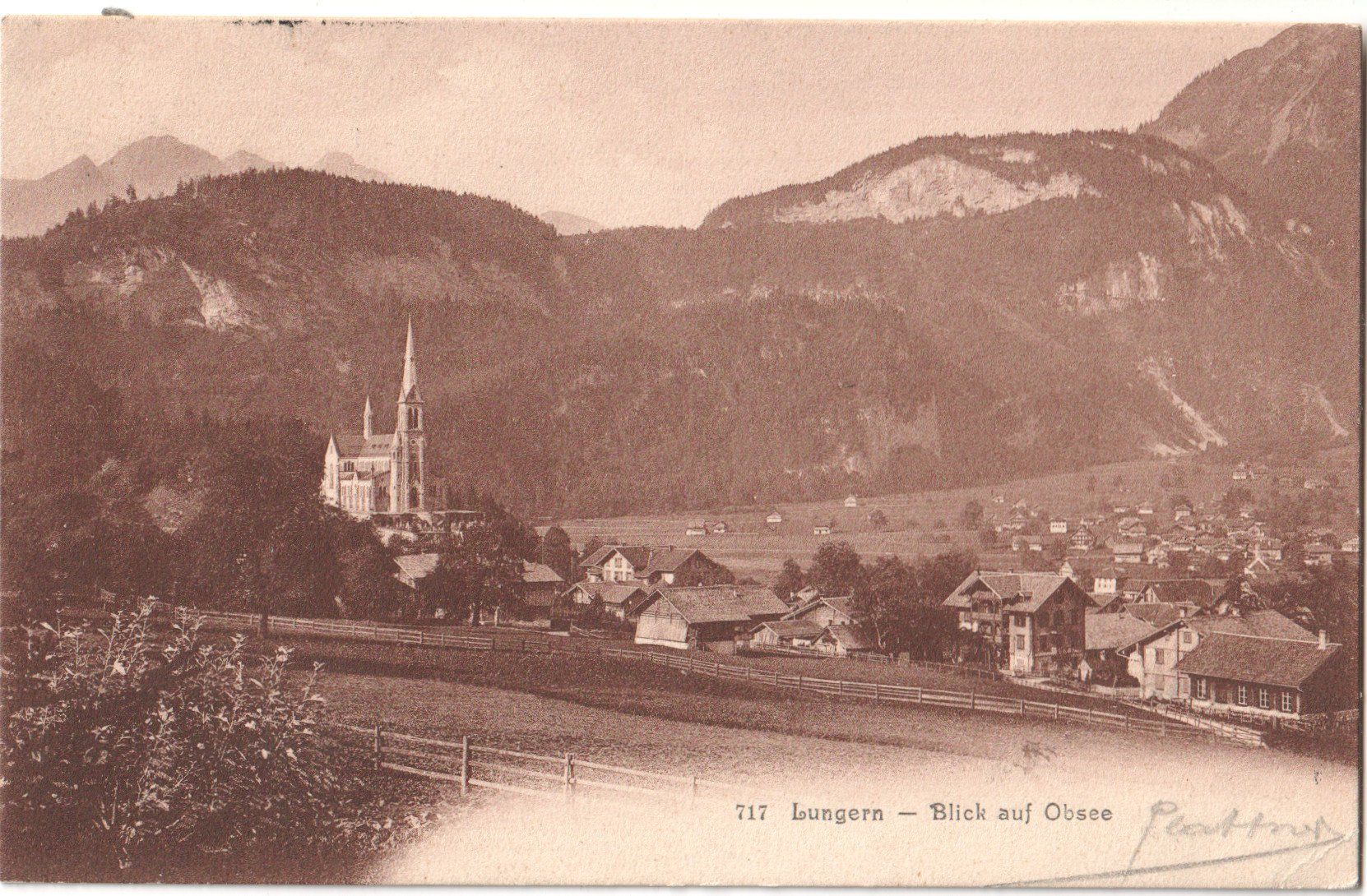 Cartoline postali: LUNGERN: Aussenquartier Obsee, Bahnpost- & Stabstempel 1905 – Usato da Engelburg venduto da Swisscards