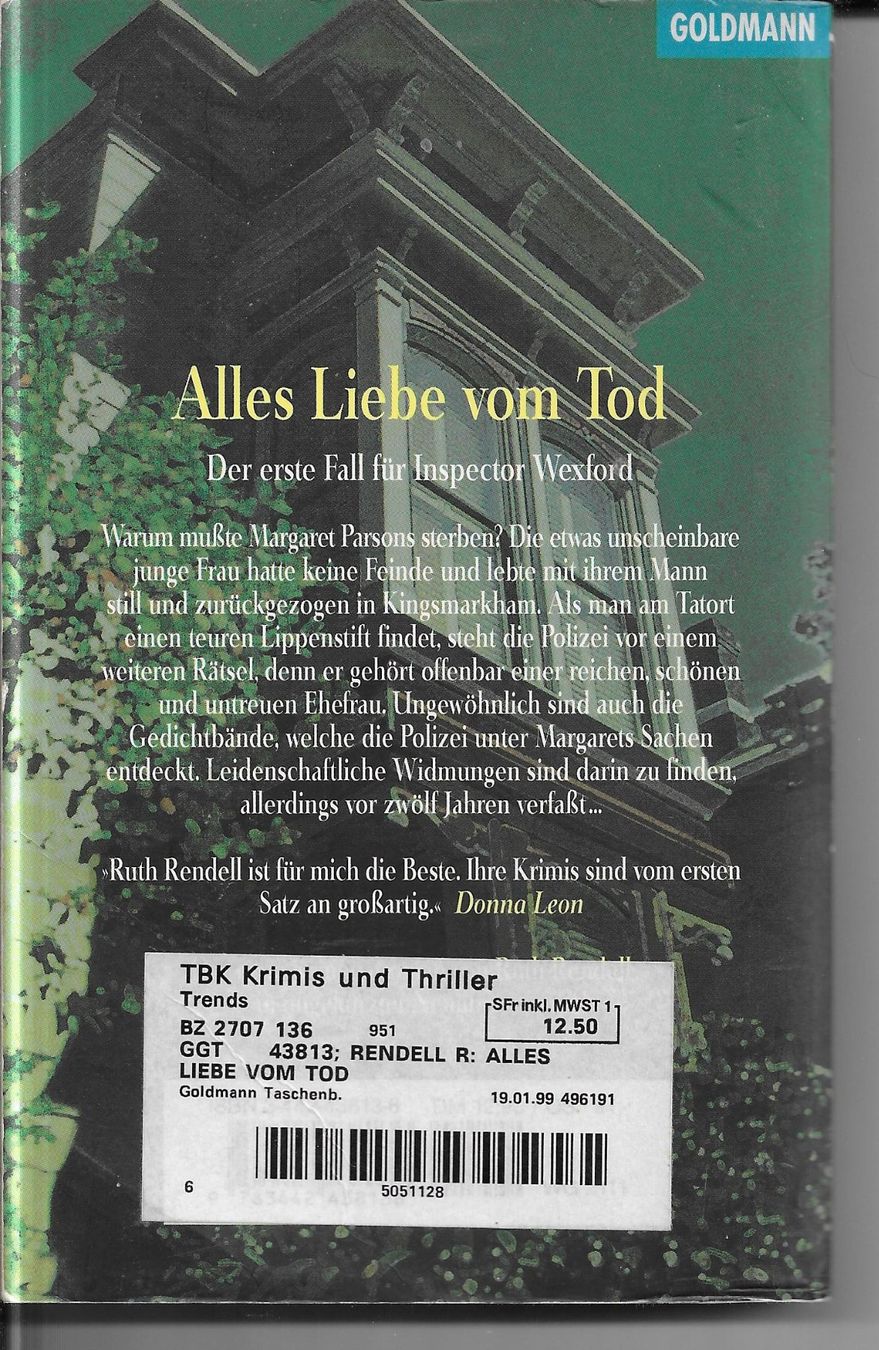 Libri: Ruth Rendell - Alles Liebe vom Tod – Usato da Nunningen venduto da mercury-for-books 1