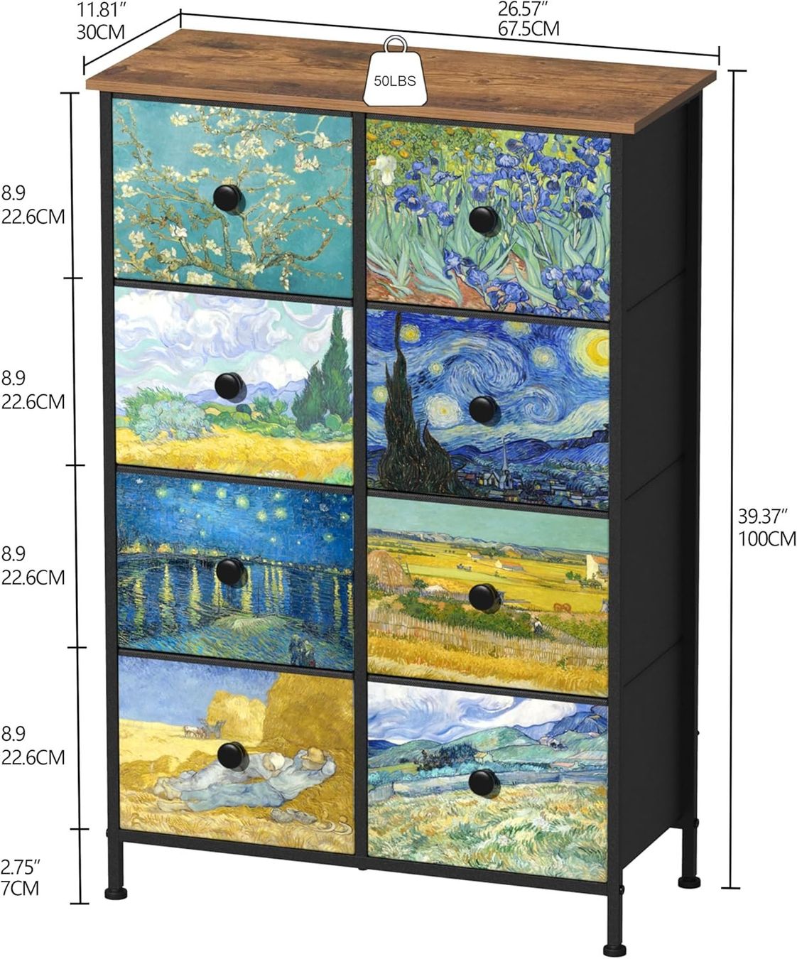 Kommoden: Kommode mit 8 Stoffschubladen, Van Gogh Muster, Kommode – Neu und originalverpackt aus Affoltern am Albis von scrapbooking 2