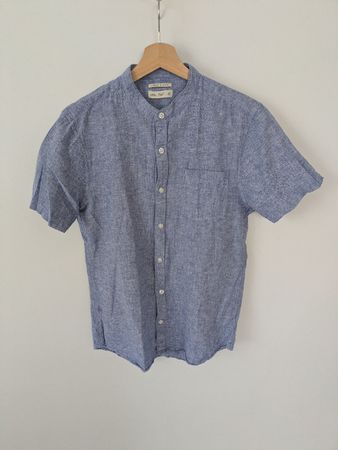 Hemd blau kurzarm Leinen-Mix Grösse S