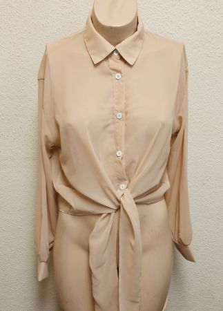 Elegante Damenbluse Nude Beige mit Bindeband Gr. S