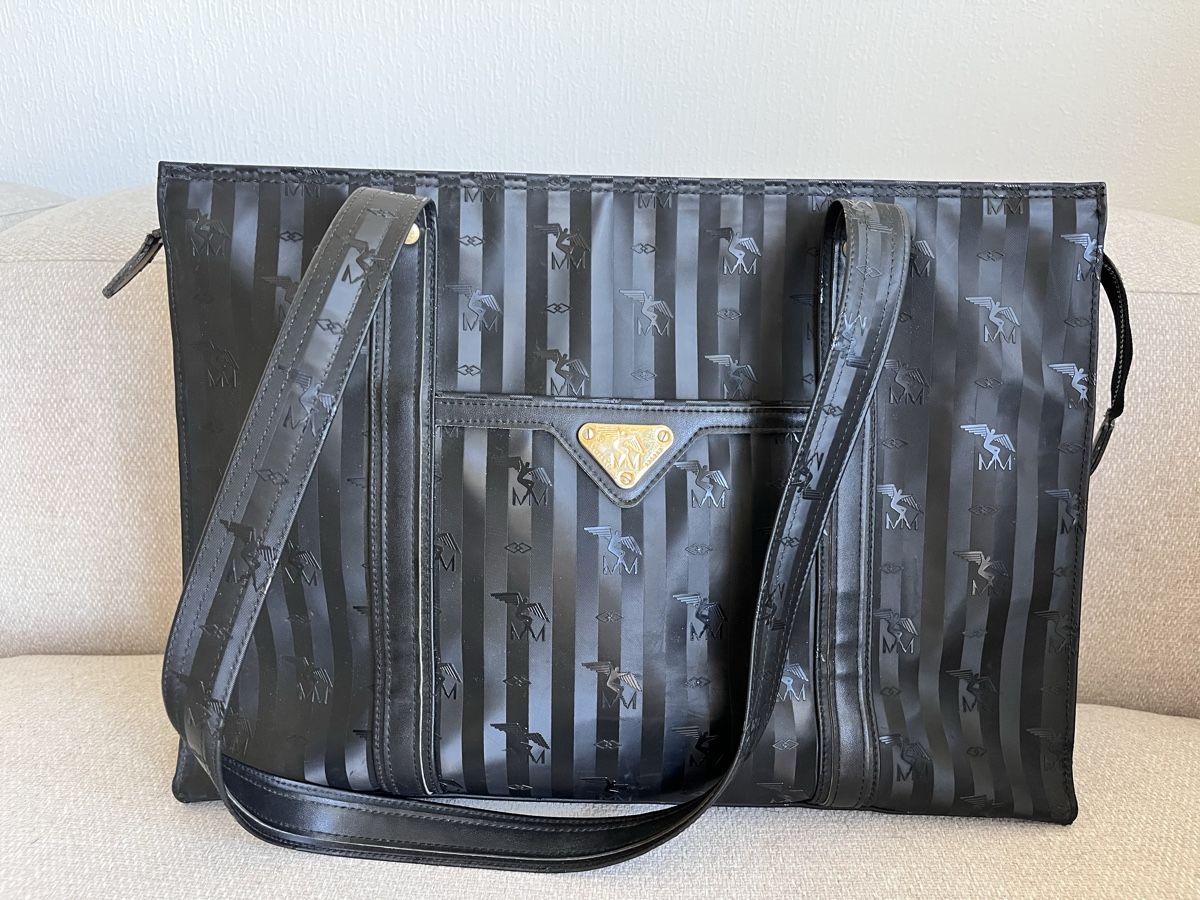 Maison Mollerus Borse da donna: Maison Mollerus Handtasche schwarz gestreift mit Logo  – Usato da Lausanne venduto da Danash