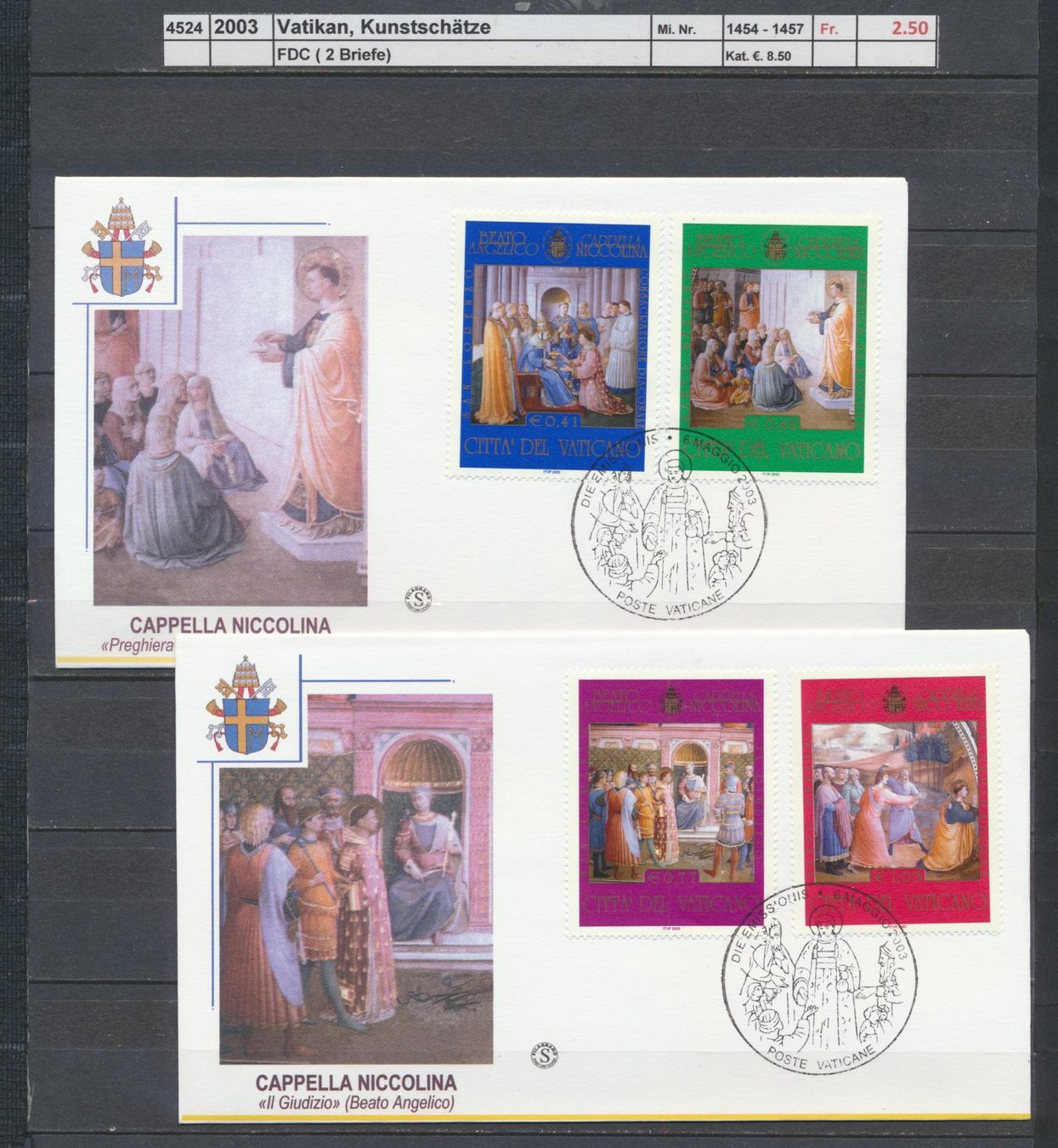 Tutti i francobolli: 2003 Vatikan, "Kunstschätze", FDC (2 Briefe) – Usato da Winterthur venduto da Zupogeru