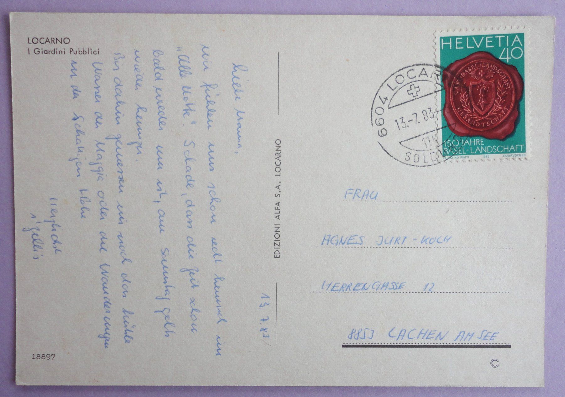 Cartoline postali: Locarno - I Giardini Publici – Usato da Fétigny venduto da Billy2miny 1