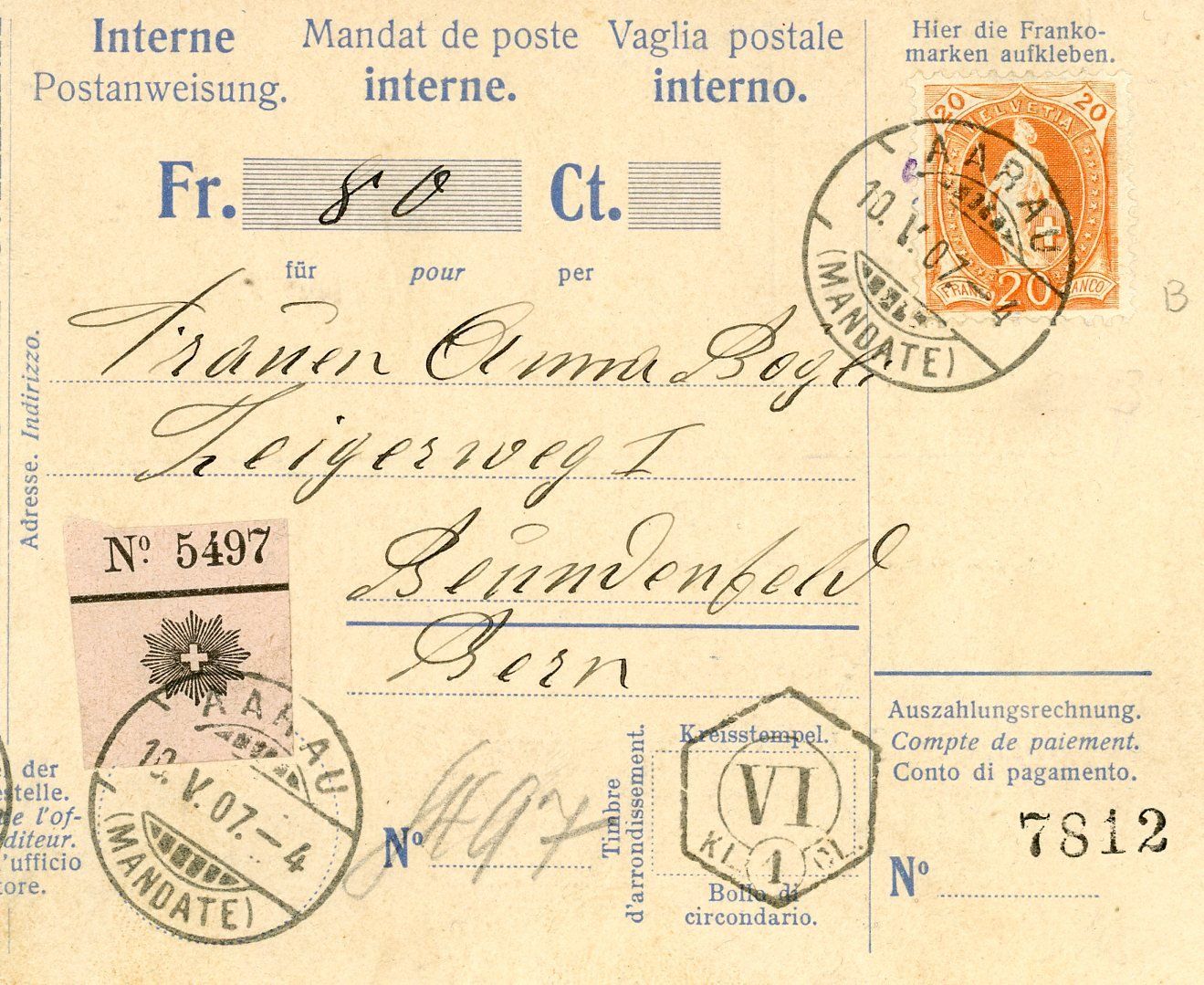 Alle Briefmarken: Interne Postanweisung von Basel – Gebraucht aus Einsiedeln von otm_7s5v