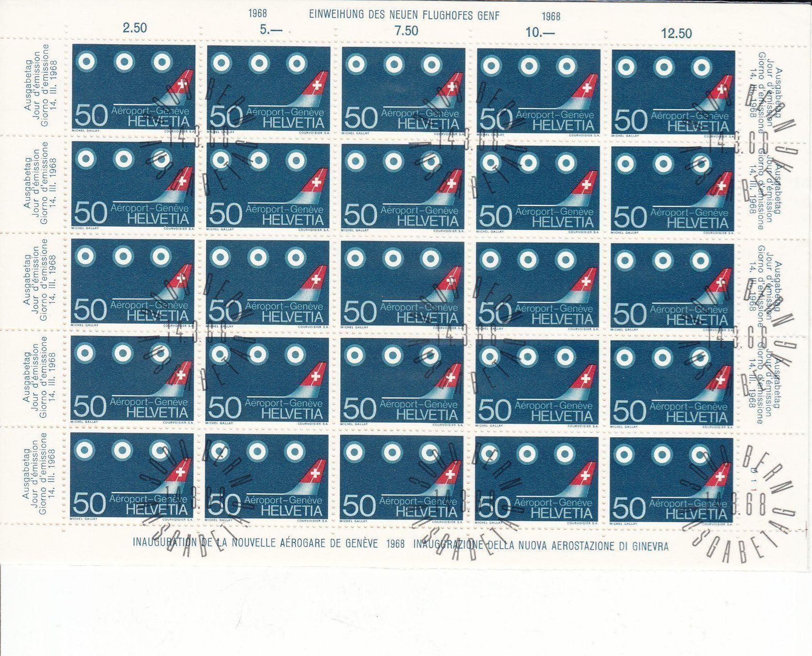 Tutti i francobolli: SBK 453 - 455 Bogen mit ET 14.03.1968 – Usato da Bürglen TG venduto da StampGraf 2