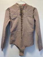 SEXY SENSUAL Elastic Body Taupe Lace-Up Long Sleeve Bodysuit
