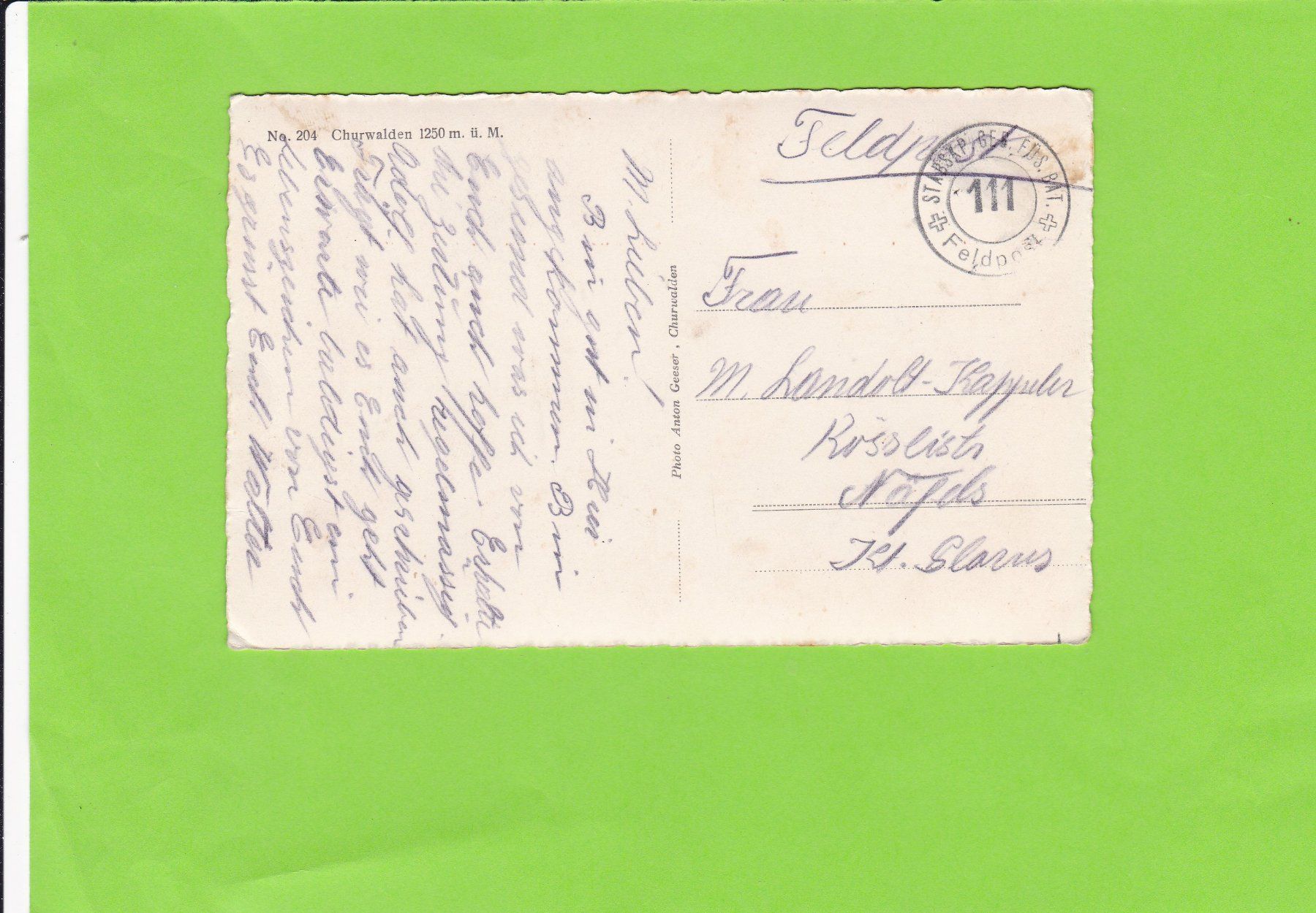 Cartes postales: Churwalden-Feldpost – D'occasion à St. Peterzell par neckertal 1