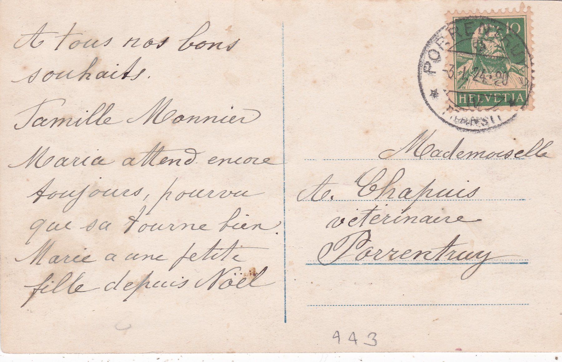 Cartoline postali: Kitsch Kind mit Blumen Bonne Année 1924 – Usato da Herisau venduto da Lisegrat2008 1