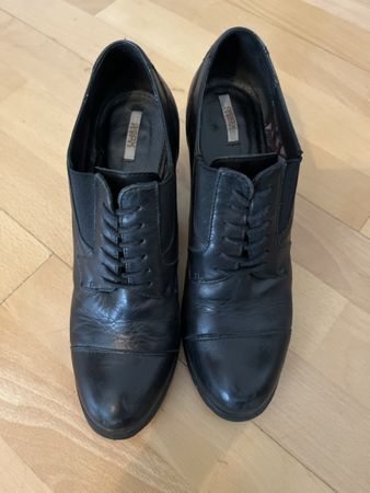 Black Geox Leather Heeled Boots, Size 39