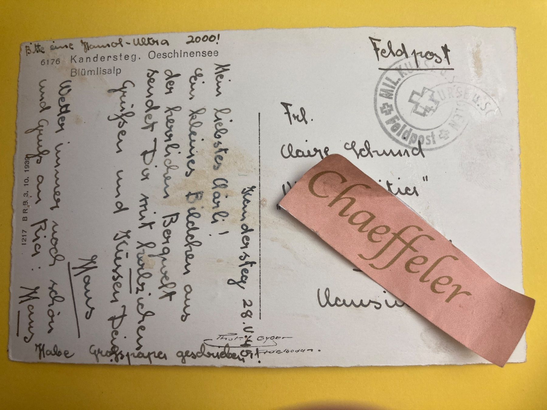 Ansichtskarten: 1945 Kandersteg. Oeschinensee. Blümlisalp – Gebraucht aus Zürich von Chaeffeler 1