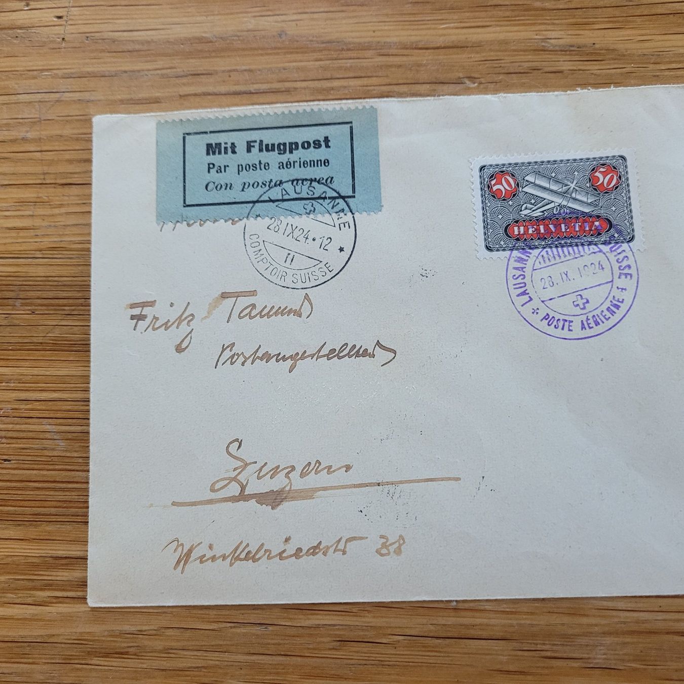 Tutti i francobolli: Luftpost Brief Lausanne 1924 Luzern – Usato da Biel/Bienne venduto da Destockweb