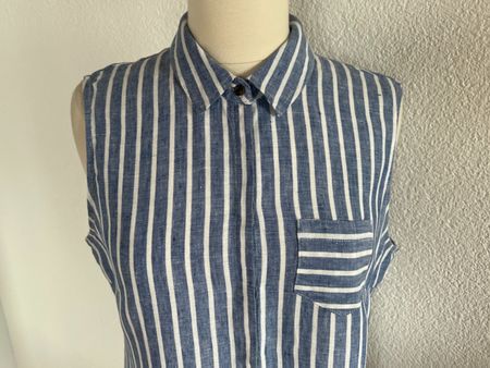 In Linea BERLIN Damen Bluse, 100% Leinen, Gr. 42, Blau/Weiss
