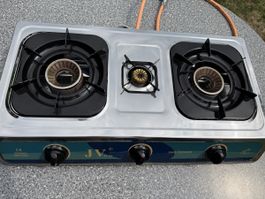 Edelstahl Gaskocher JV-04 3 flammig mit Abdeckung
