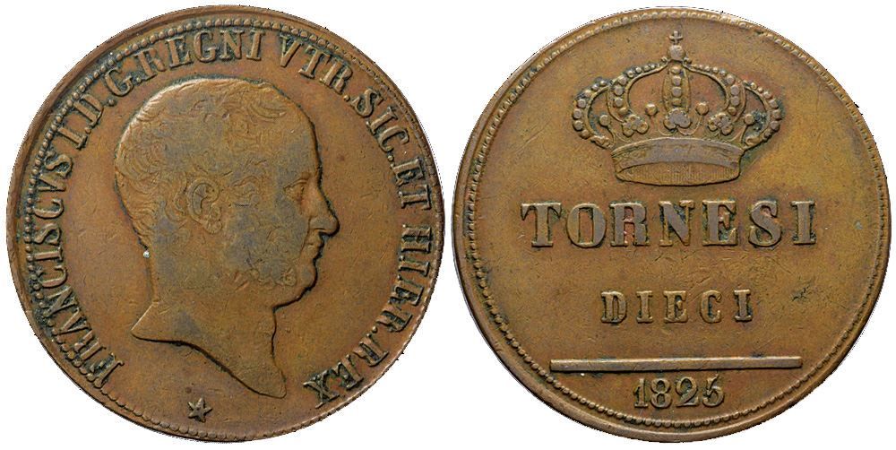 Tutti le monete: Italien, Napoli, 10 Tornesi 1825 – Usato da Chiasso venduto da Novamarketing