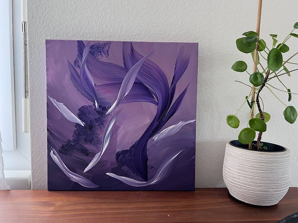 Dipinti: 40x40cm Bild violett "Fliegende Felsen" – Nuovo e nell'imballaggio originale da Urdorf venduto da manuela4