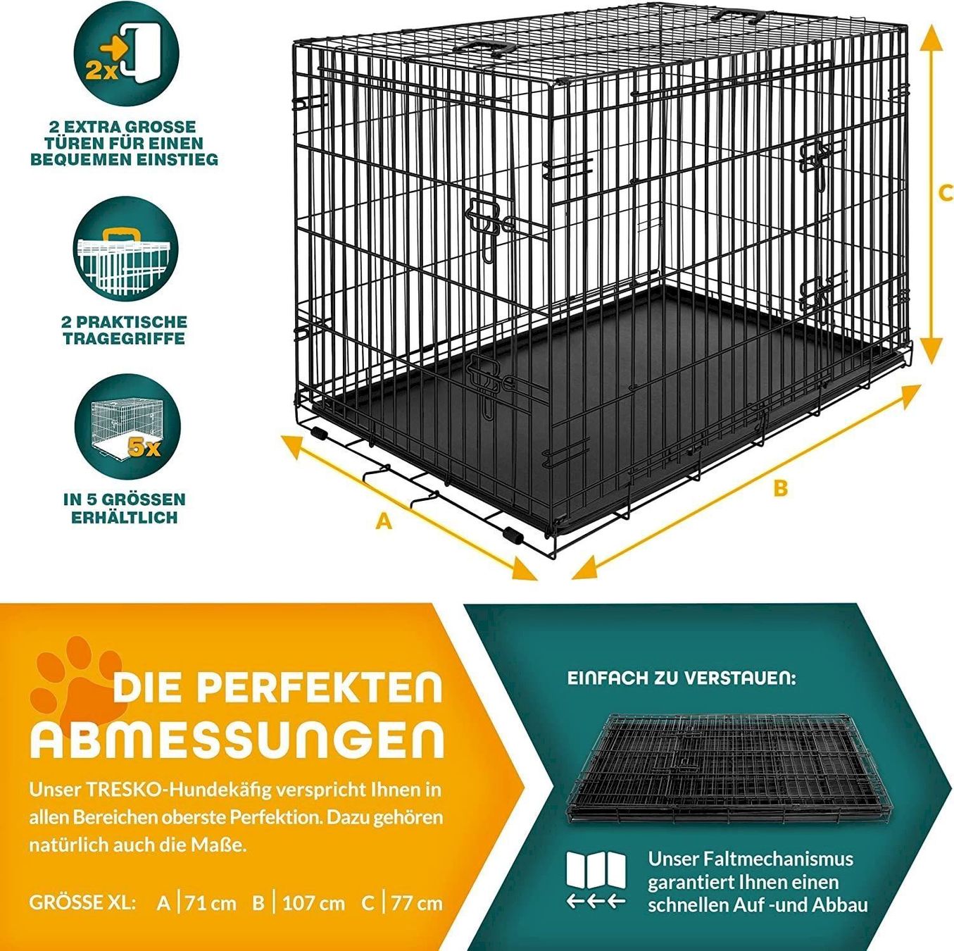Käfige, Transport & Sicherheit: TRESKO Hundekäfig XL 107x71x77cm – Neu und originalverpackt aus Bottighofen von zaap 1