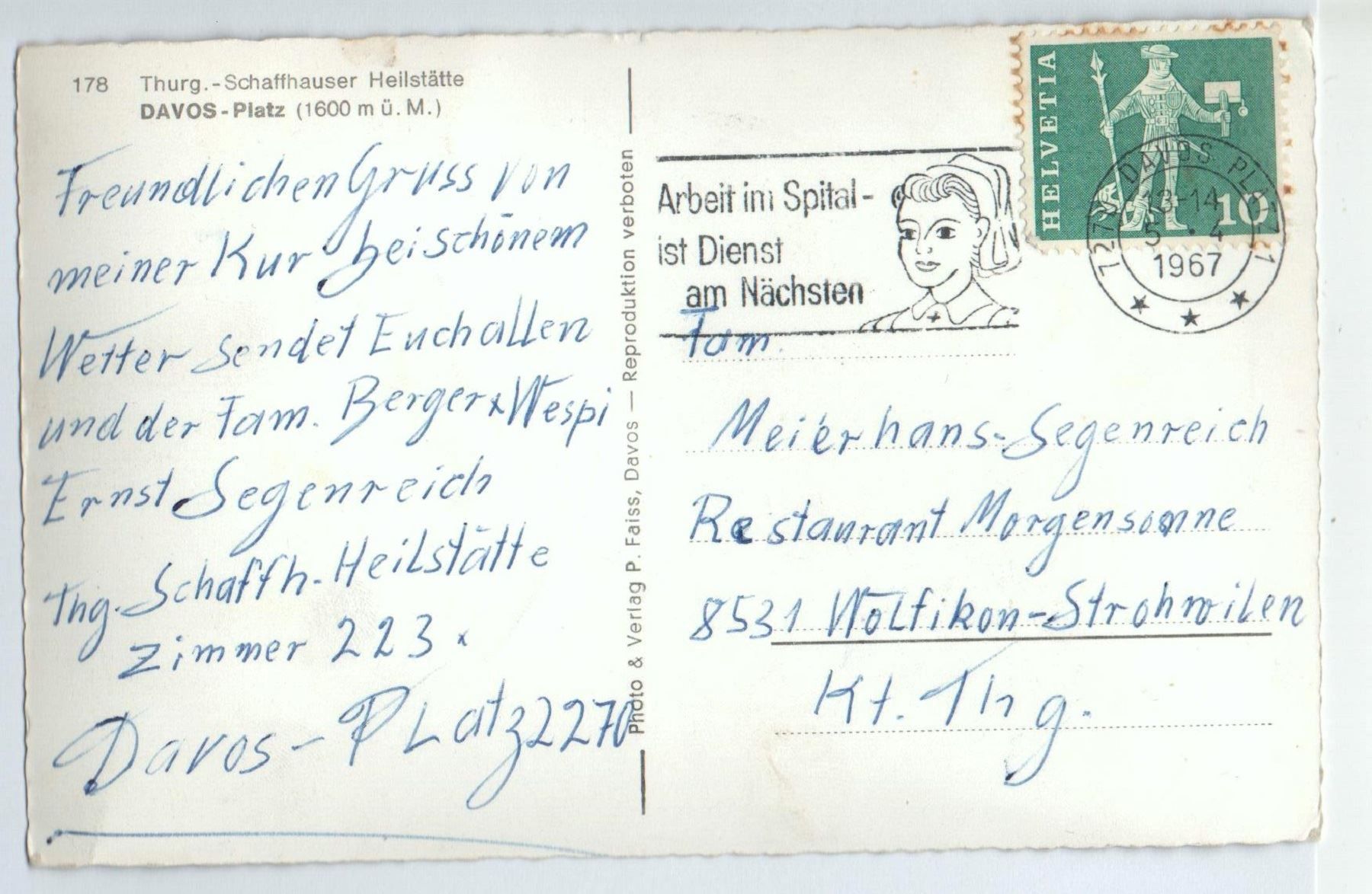 Ansichtskarten: DAVOS Thurg.- Schaffhauser Heilstätte – Gebraucht aus Jona von philajona 1