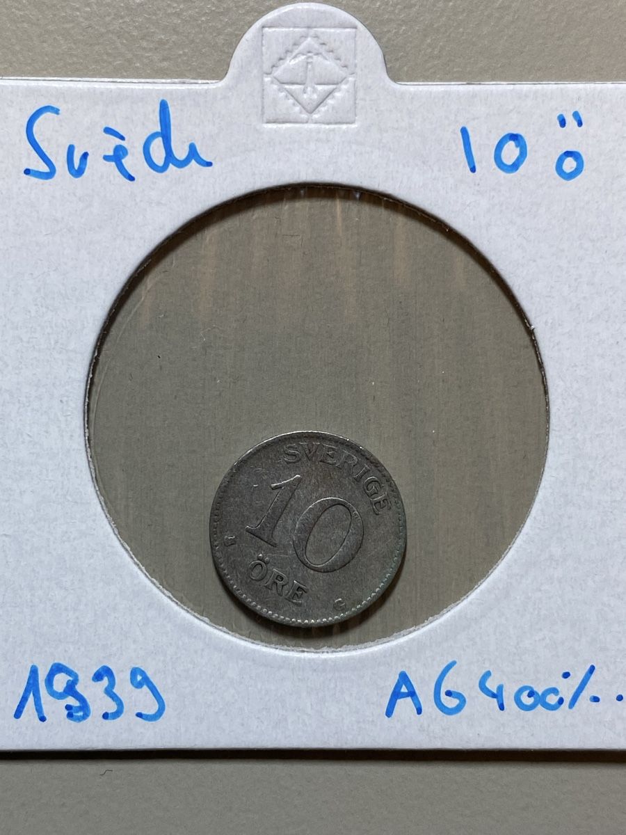 Tutti le monete: Suède - 10 öre - 1939 - AG  – Usato da Payerne venduto da Mike1682