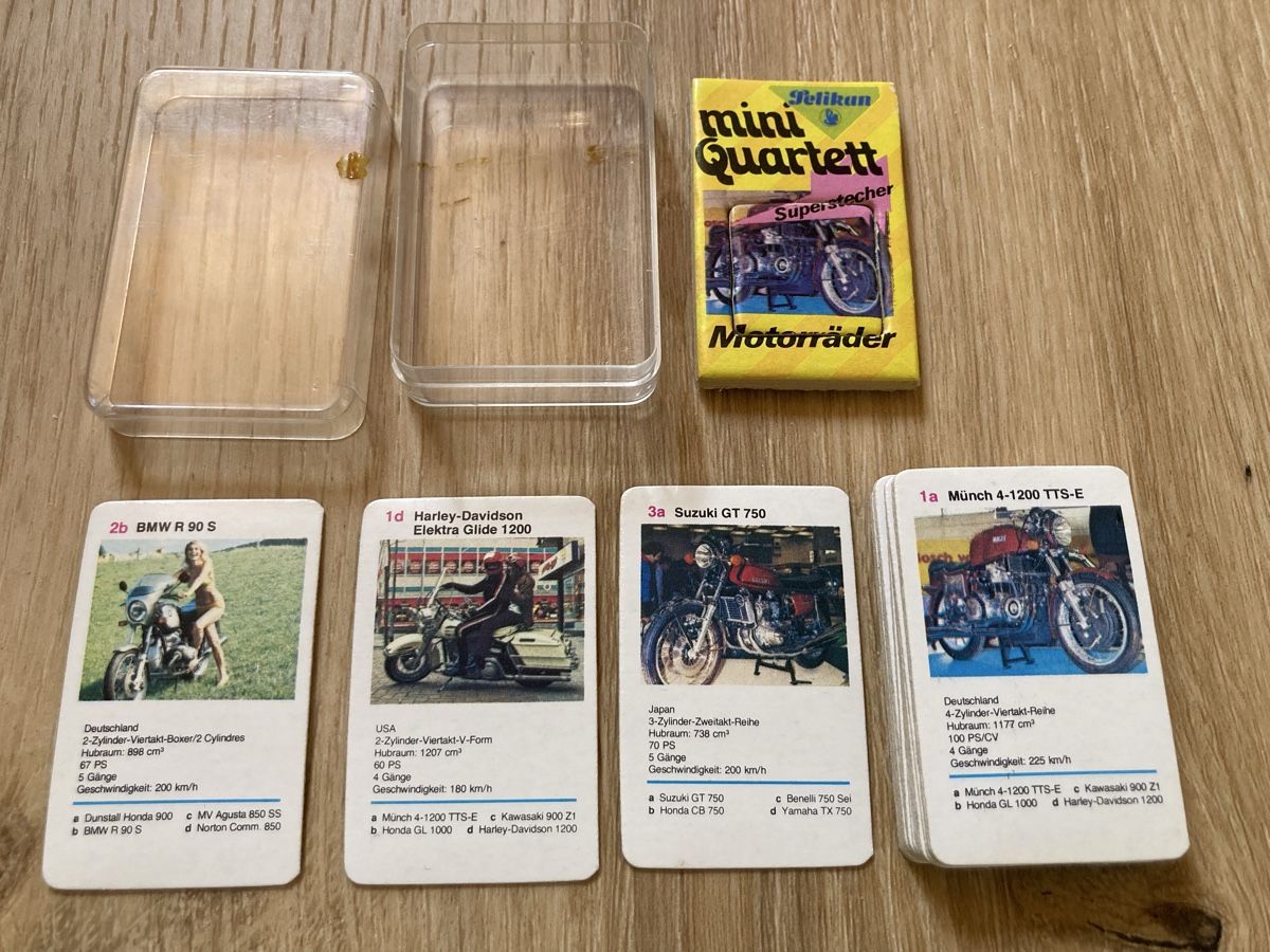 Spiele: Mini Quartett Motorräder Pelikan Superstecher – Gebraucht aus Wichtrach von Queensparkunite