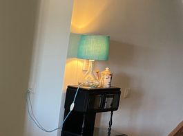 Tischlampe, Nachttischlampe, Glasfuss, Lampenschirm Türkis