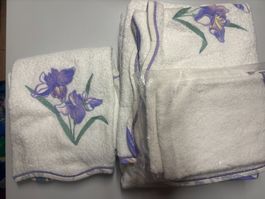 Linvosges Schönes Frotté-Set mit Iris-Motiv, 5-teilig, Neu