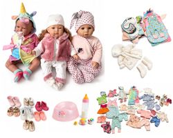 3 Babypuppen, Schlafaugen, Weichkörper, 55+ Teile Kleider/Zu